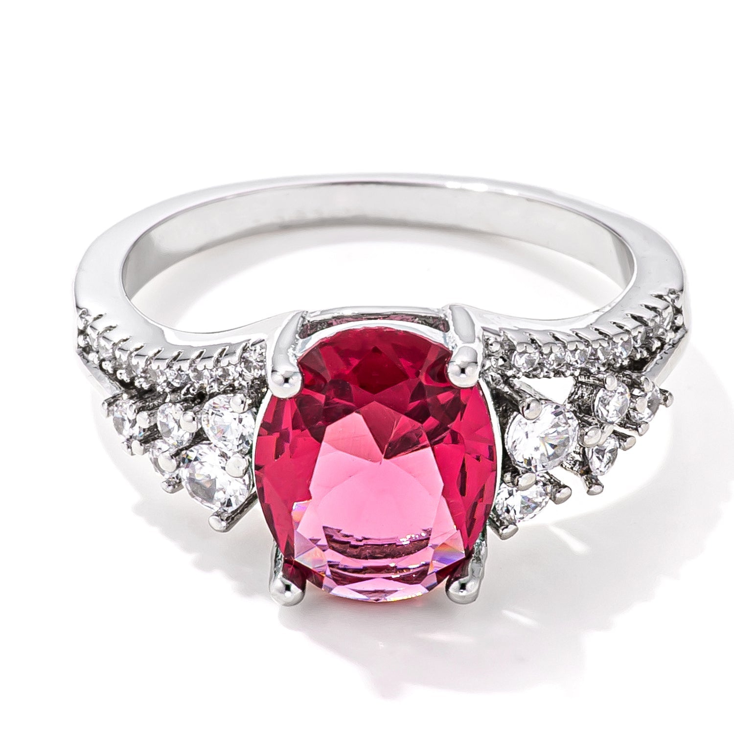 3.25ct. Rhodium Plated Raspberry Sparkle CZ Ring, <b>Size 5</b> - LinkagejewelrydesignLinkagejewelrydesign