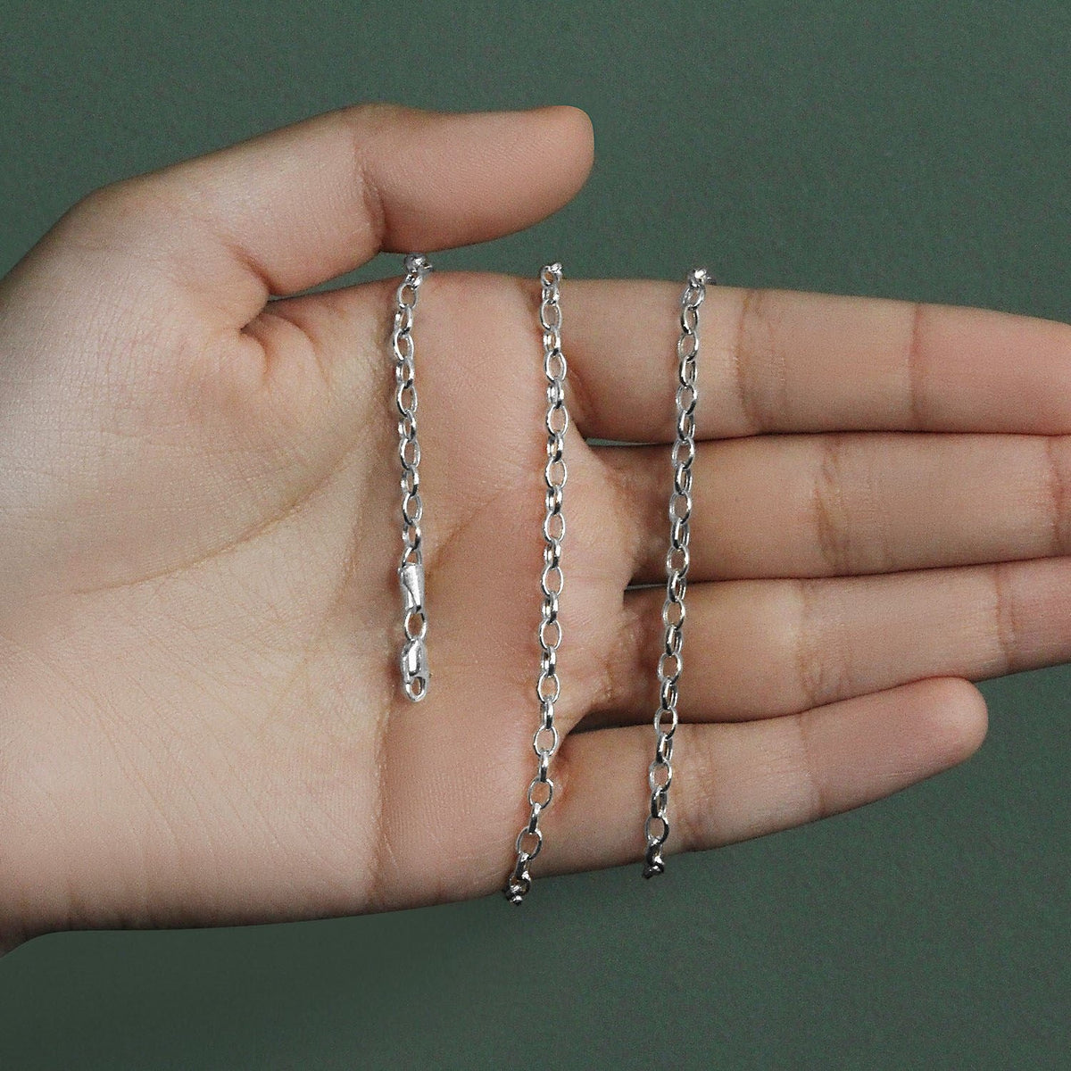 3.2mm 14k White Gold Oval Rolo Chain - LinkagejewelrydesignLinkagejewelrydesign