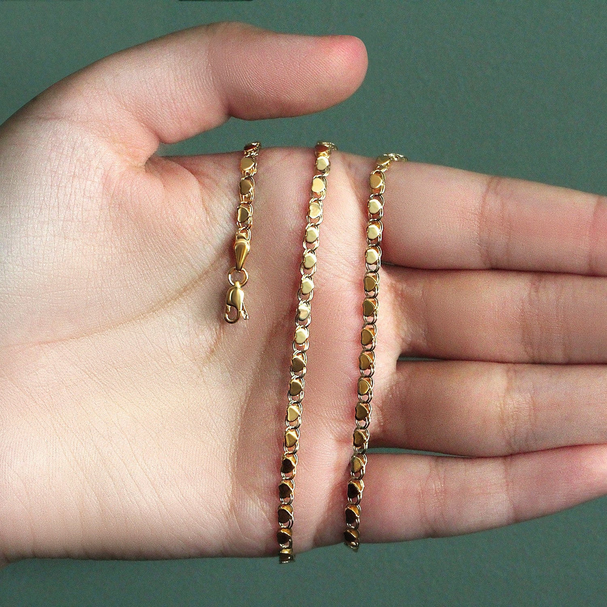 3.3mm 14k Yellow Gold Heart Chain - LinkagejewelrydesignLinkagejewelrydesign