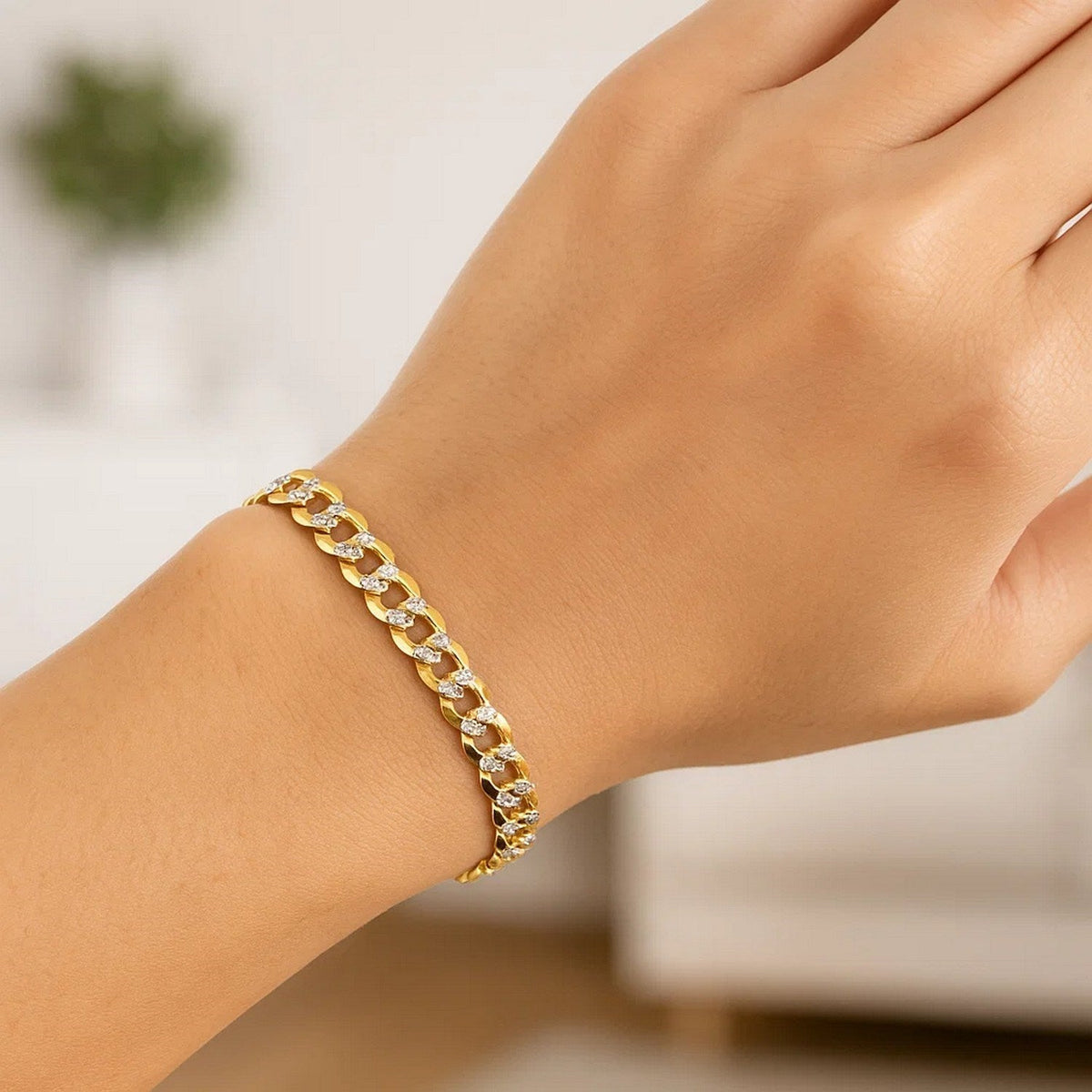 3.6mm 14k Two Tone Gold Pave Curb Bracelet - LinkagejewelrydesignLinkagejewelrydesign