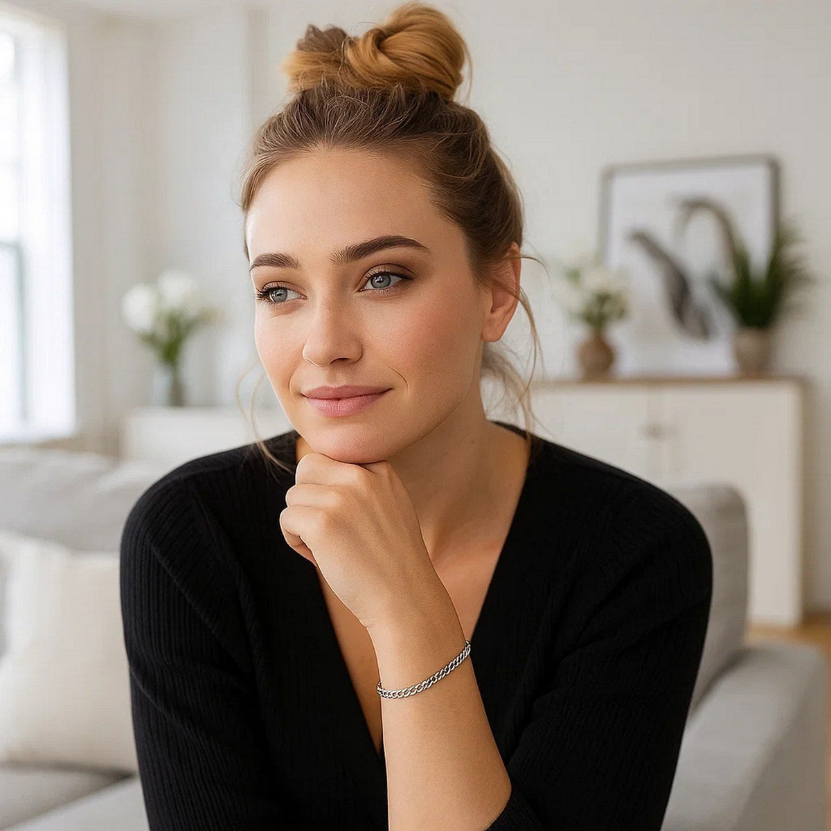 3.6mm 14k White Gold Solid Curb Bracelet - LinkagejewelrydesignLinkagejewelrydesign