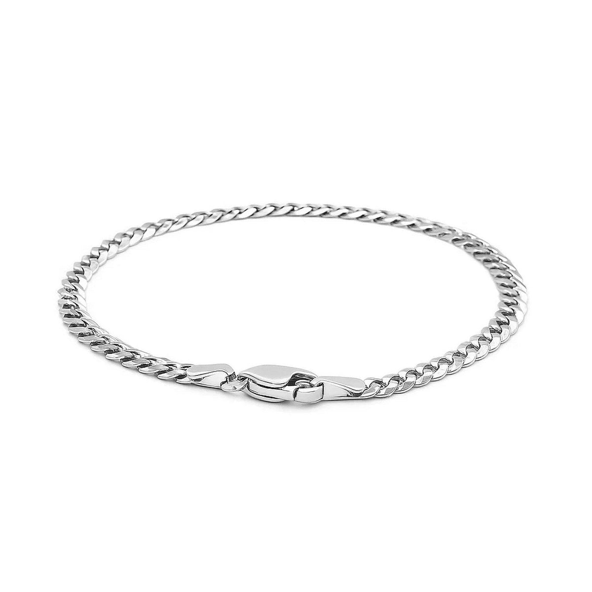 3.6mm 14k White Gold Solid Curb Bracelet - LinkagejewelrydesignLinkagejewelrydesign