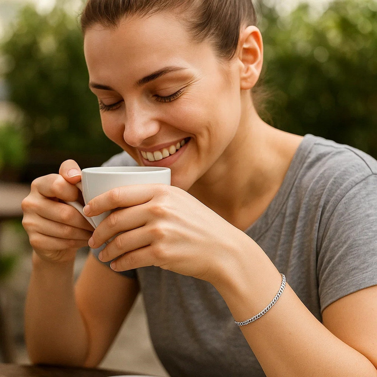 3.6mm 14k White Gold Solid Curb Bracelet - LinkagejewelrydesignLinkagejewelrydesign