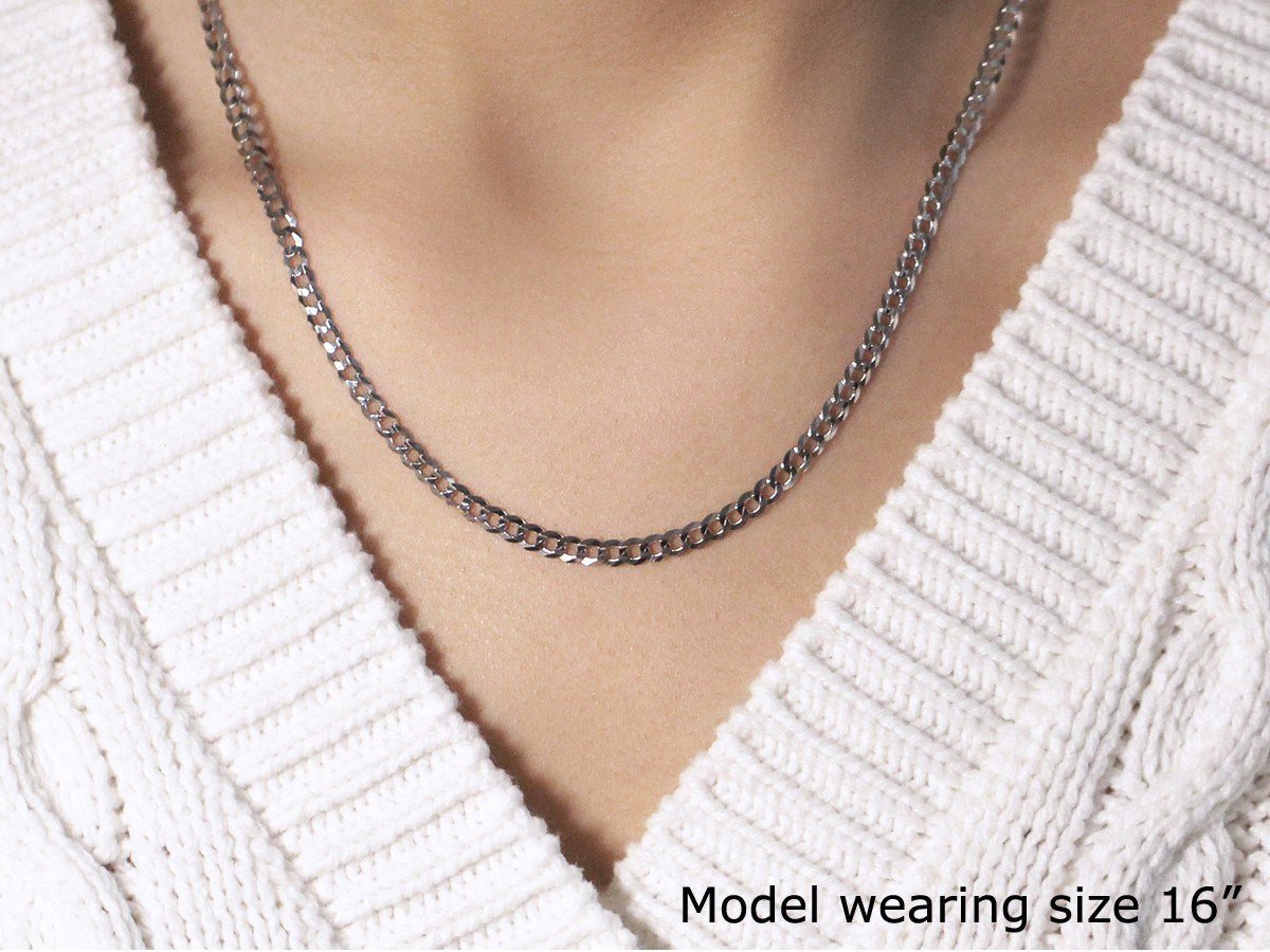 3.6mm 14k White Gold Solid Curb Chain - LinkagejewelrydesignLinkagejewelrydesign