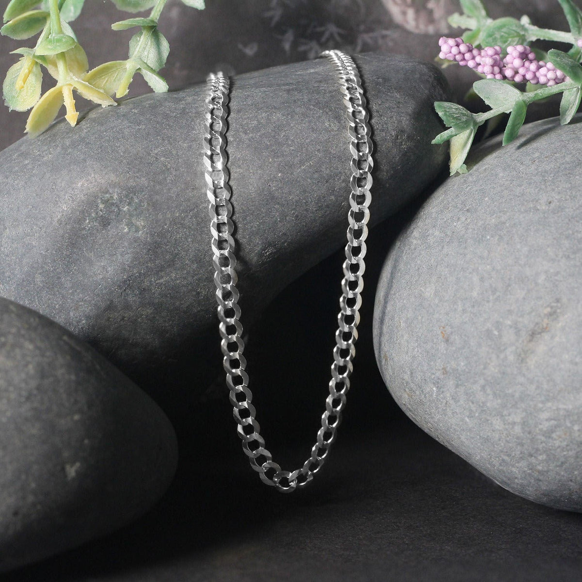 3.6mm 14k White Gold Solid Curb Chain - LinkagejewelrydesignLinkagejewelrydesign