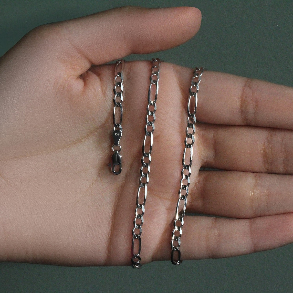 3.8mm 14k White Gold Solid Figaro Chain - LinkagejewelrydesignLinkagejewelrydesign