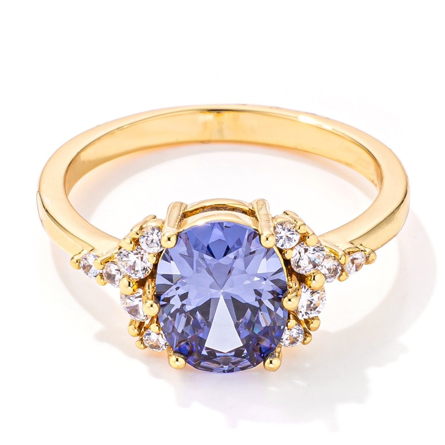 3ct. Gold Plated Oval Tanzanite CZ Engagement Ring, <b>Size 5</b> - LinkagejewelrydesignLinkagejewelrydesign