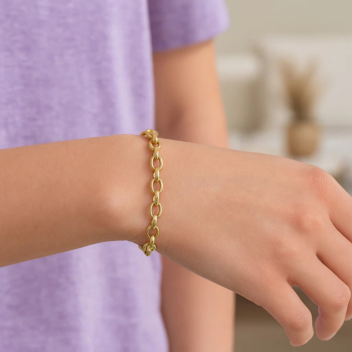 4.6mm 14k Yellow Gold Oval Rolo Bracelet - LinkagejewelrydesignLinkagejewelrydesign