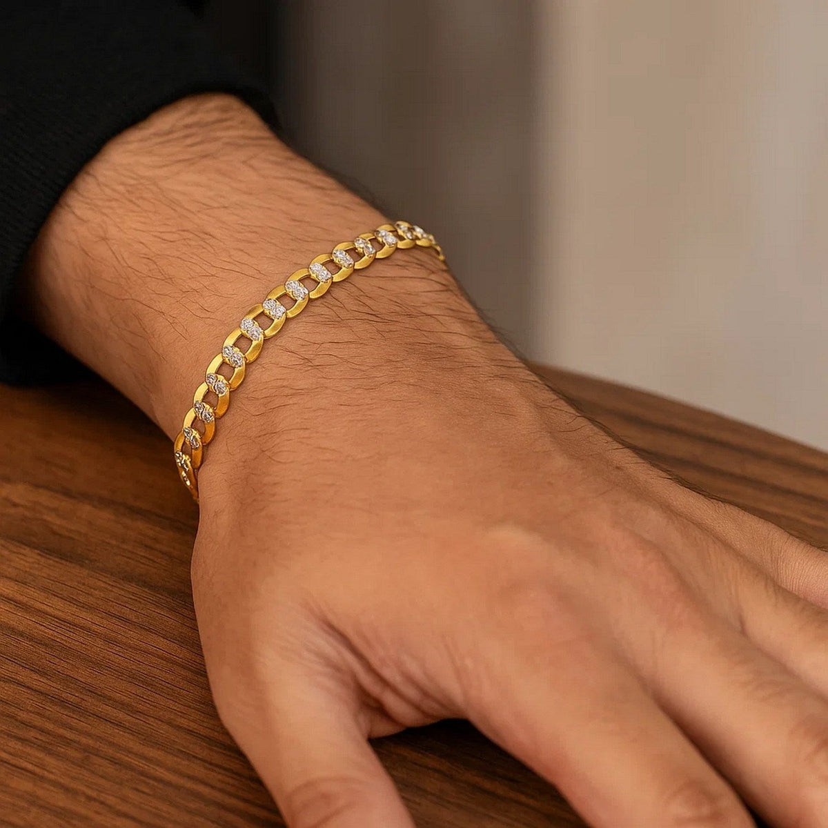 4.7mm 14k Two Tone Gold Pave Curb Bracelet - LinkagejewelrydesignLinkagejewelrydesign