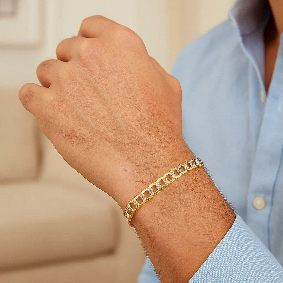 4.7mm 14k Two Tone Gold Pave Curb Bracelet - LinkagejewelrydesignLinkagejewelrydesign