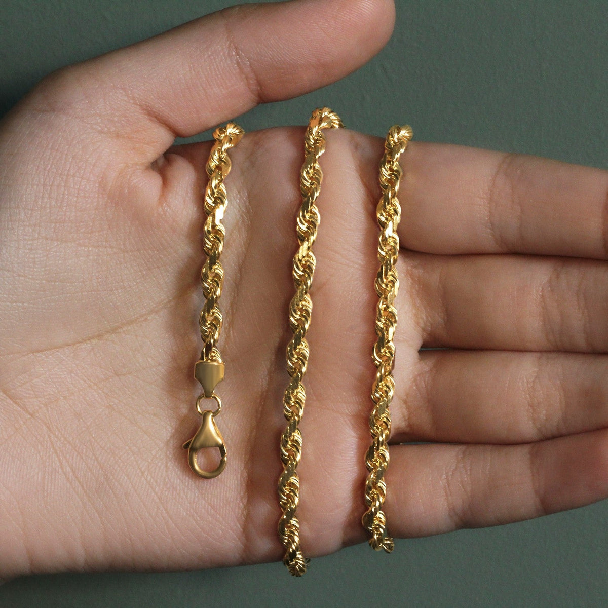 5.0mm 14k Yellow Gold Solid Diamond Cut Rope Chain - LinkagejewelrydesignLinkagejewelrydesign