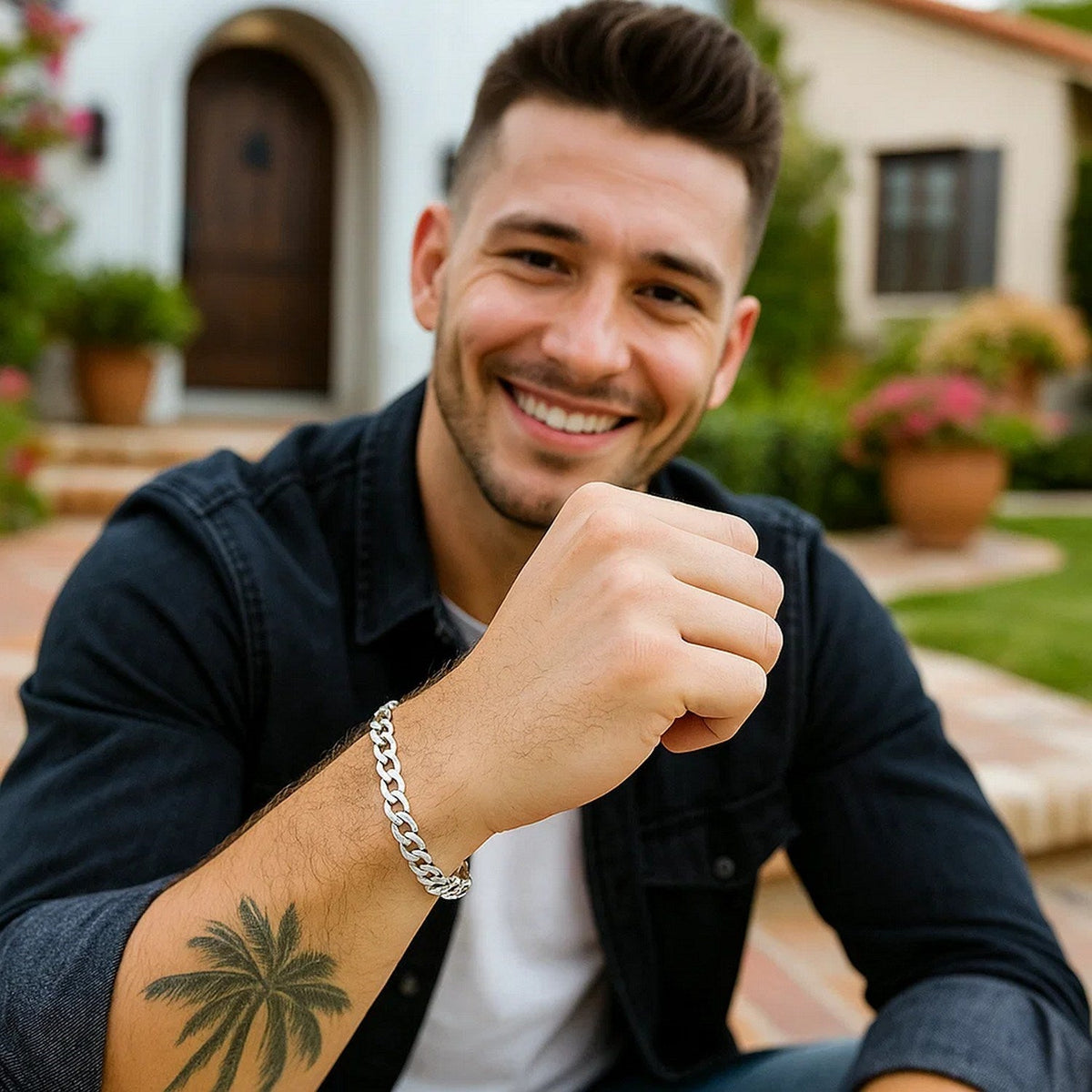 5.7mm 14k White Gold Solid Curb Bracelet - LinkagejewelrydesignLinkagejewelrydesign