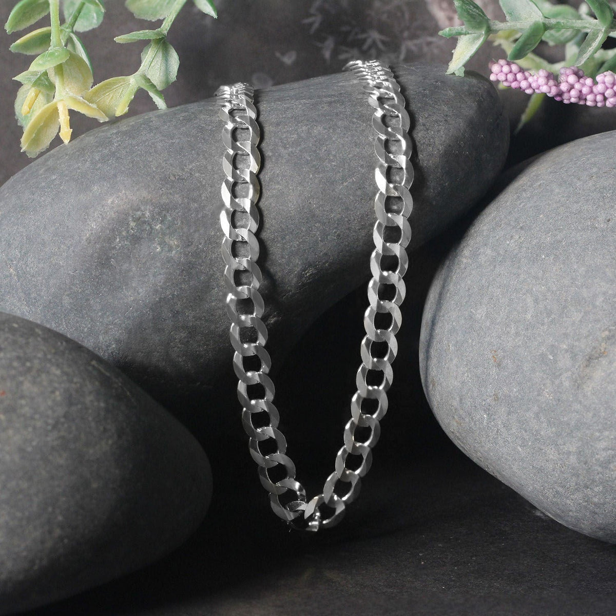 5.7mm 14k White Gold Solid Curb Chain - LinkagejewelrydesignLinkagejewelrydesign