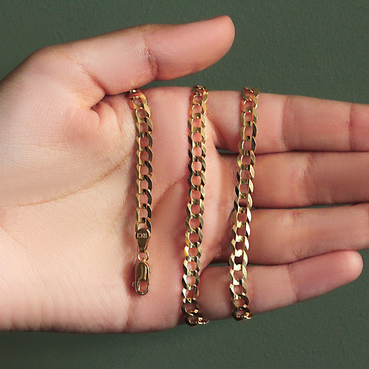 5.7mm 14k Yellow Gold Solid Curb Chain - LinkagejewelrydesignLinkagejewelrydesign