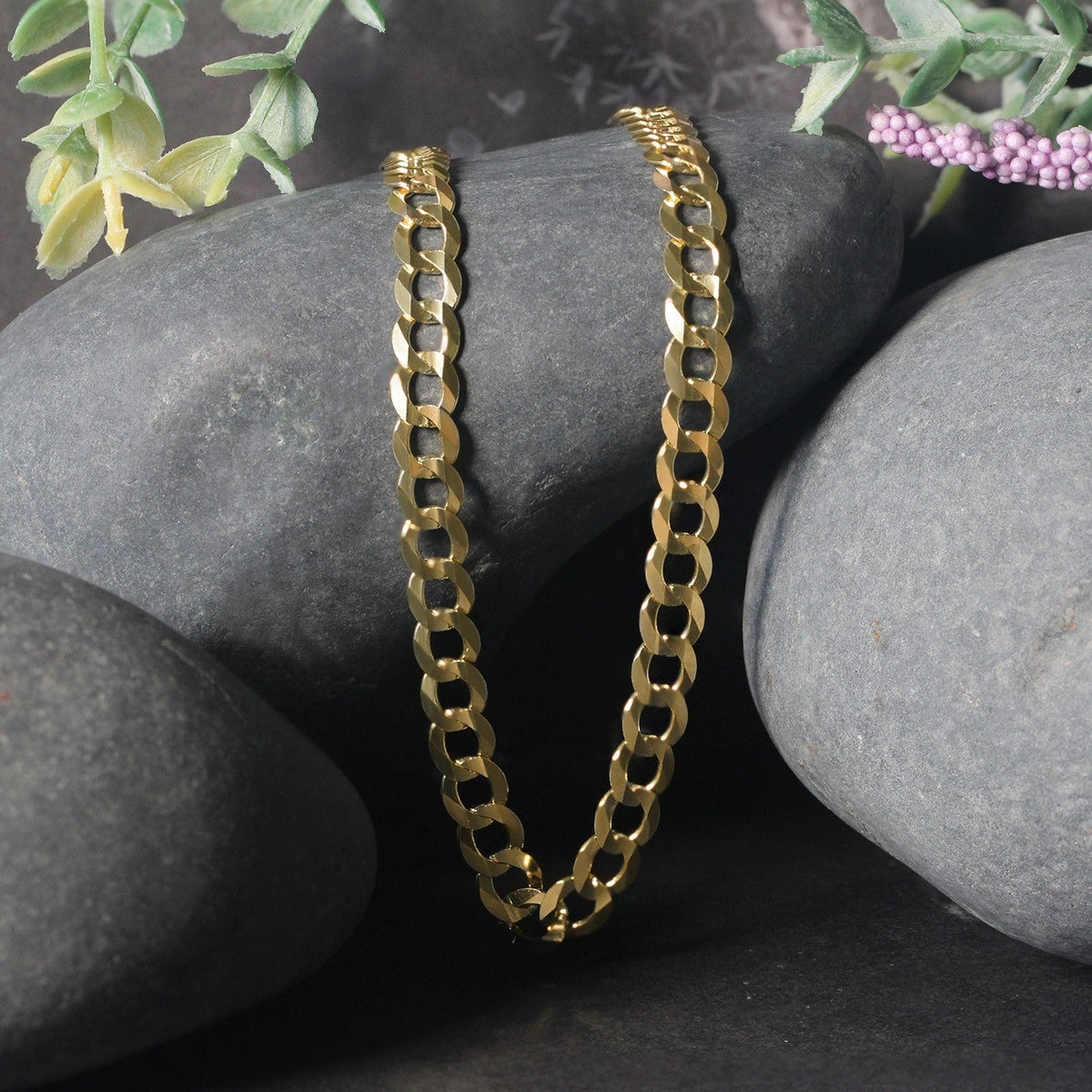 5.7mm 14k Yellow Gold Solid Curb Chain - LinkagejewelrydesignLinkagejewelrydesign