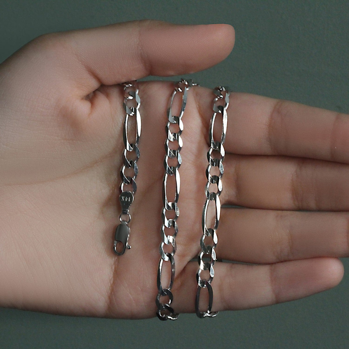 6.0mm 14k White Gold Solid Figaro Chain - LinkagejewelrydesignLinkagejewelrydesign