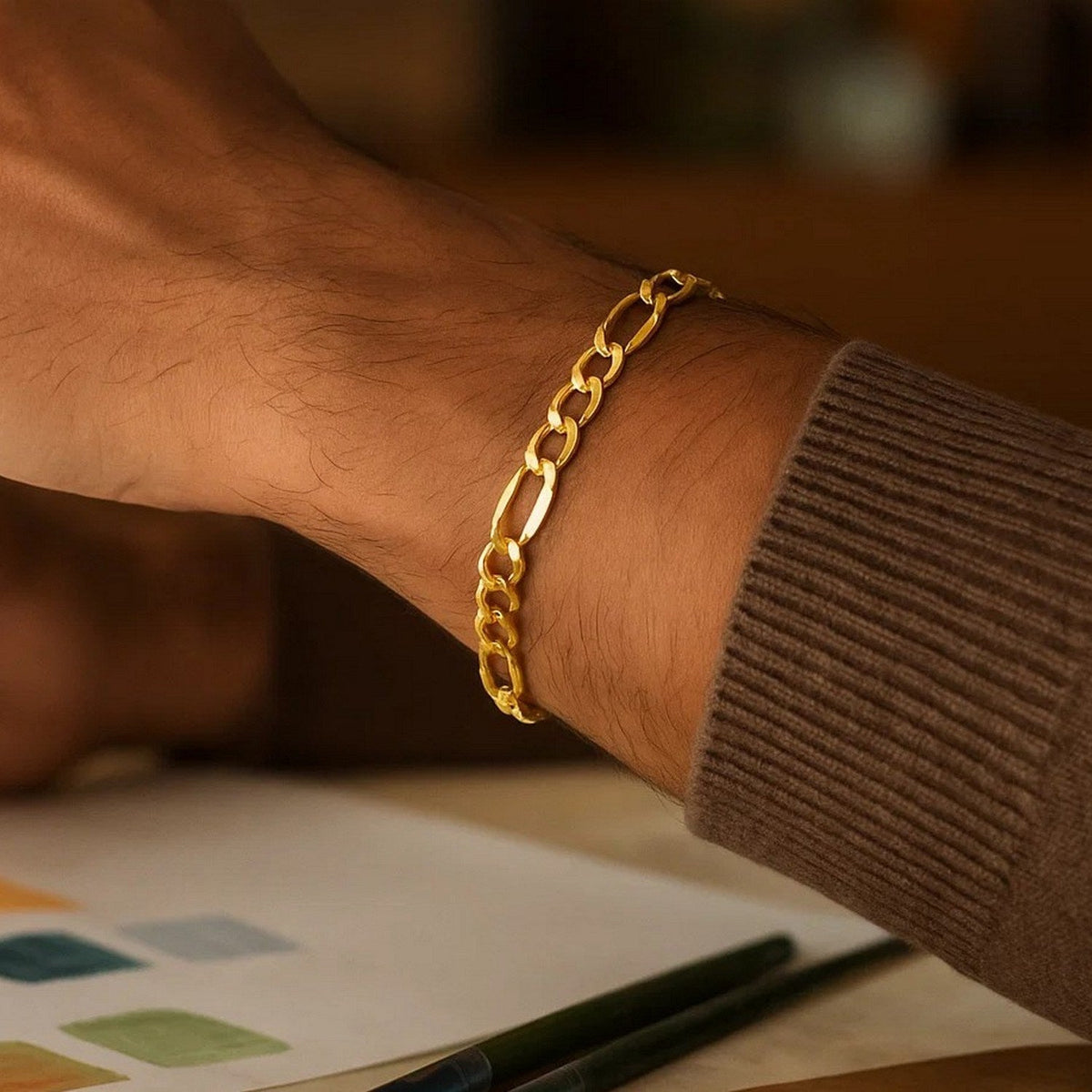 6.5mm 10k Yellow Gold Lite Figaro Bracelet - LinkagejewelrydesignLinkagejewelrydesign