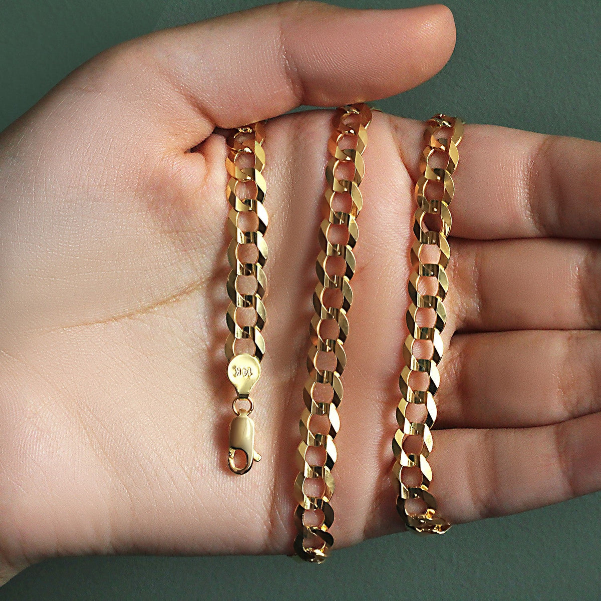 7.0mm 14k Yellow Gold Solid Curb Chain - LinkagejewelrydesignLinkagejewelrydesign