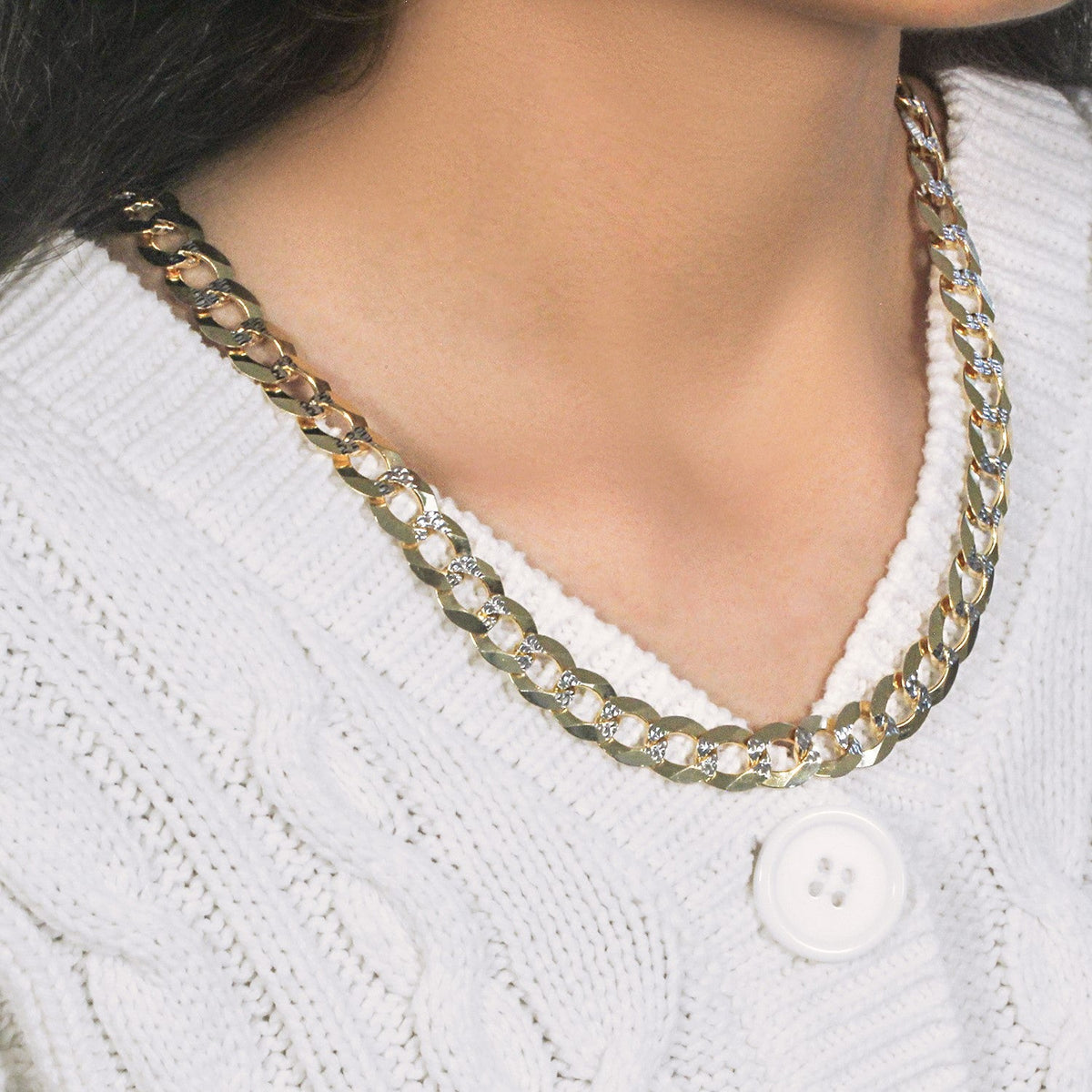 8.2 mm 14k Two Tone Gold Pave Curb Chain - LinkagejewelrydesignLinkagejewelrydesign