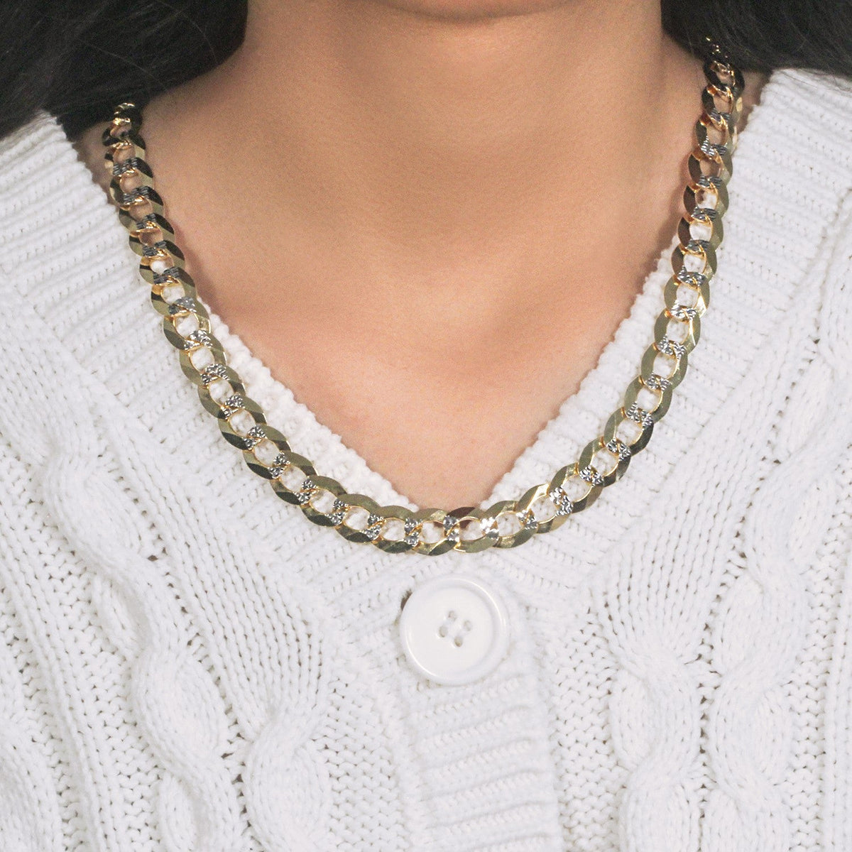 8.2 mm 14k Two Tone Gold Pave Curb Chain - LinkagejewelrydesignLinkagejewelrydesign