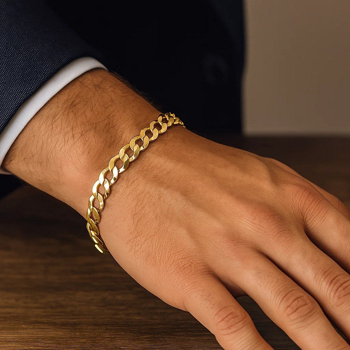 8.2mm 14k Yellow Gold Solid Curb Bracelet - LinkagejewelrydesignLinkagejewelrydesign