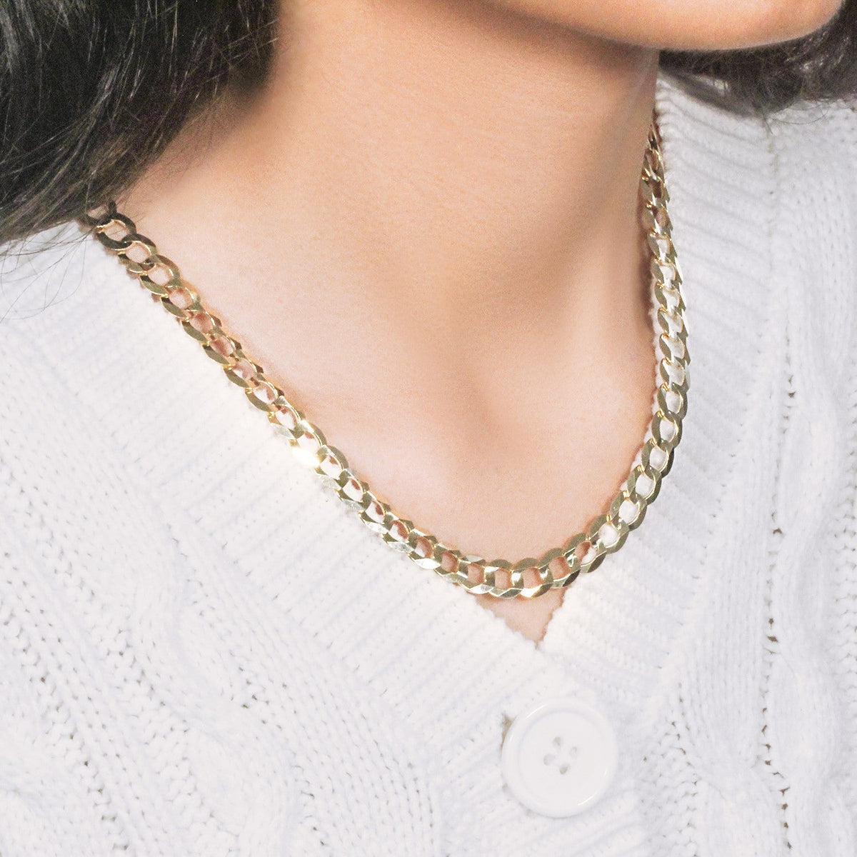 8.2mm 14k Yellow Gold Solid Curb Chain - LinkagejewelrydesignLinkagejewelrydesign