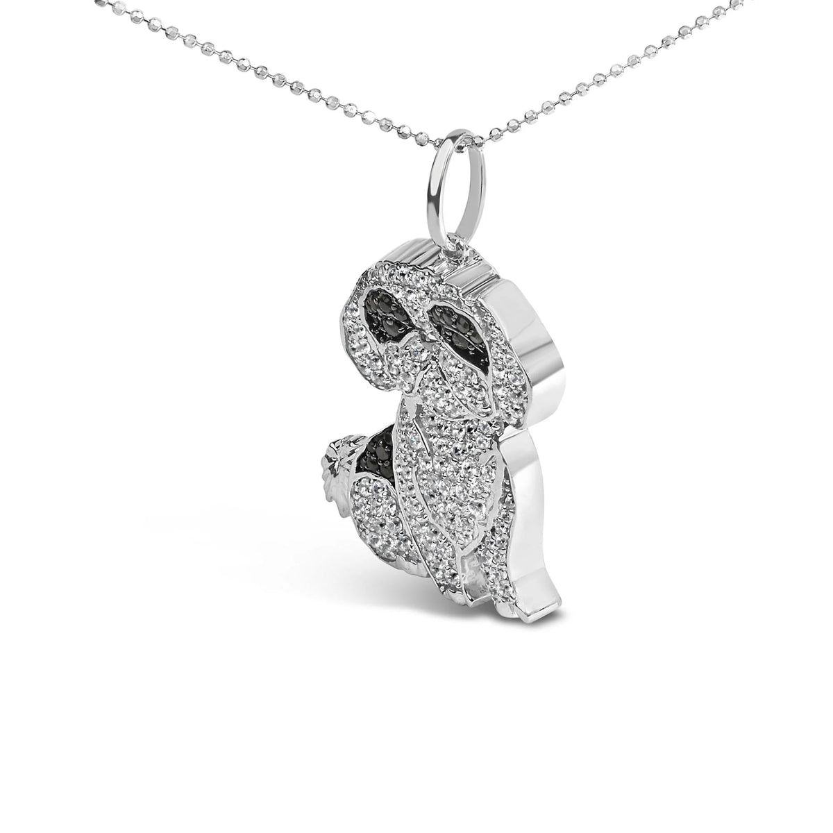 .925 Sterling Silver 1 1/4 Cttw Diamond Shih Tzu Dog Pendant Necklace 18 inch (Black and I - J Color, I2 - I3 Clarity) - LinkagejewelrydesignLinkagejewelrydesign