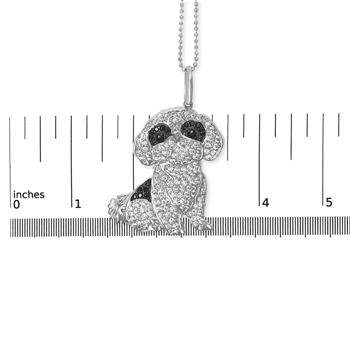 .925 Sterling Silver 1 1/4 Cttw Diamond Shih Tzu Dog Pendant Necklace 18 inch (Black and I - J Color, I2 - I3 Clarity) - LinkagejewelrydesignLinkagejewelrydesign