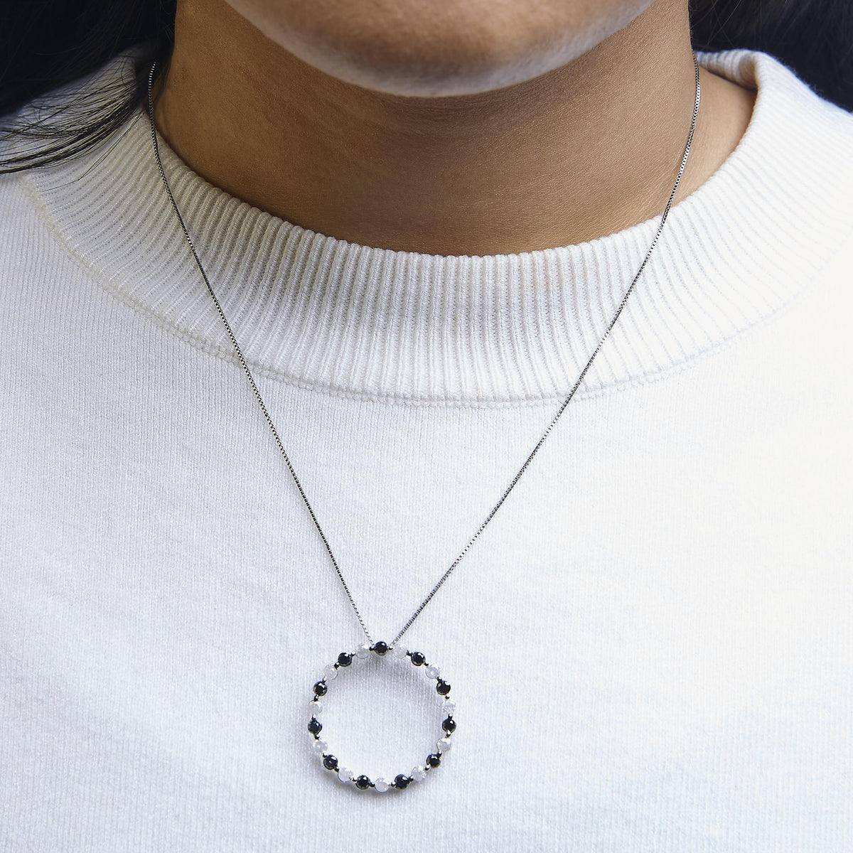 .925 Sterling Silver 1 3/4 Cttw Round - Cut Natural Treated Black and White Diamond Pendant Necklace - 18&quot; (Black/H - I Color, I2 - I3 Clarity) - LinkagejewelrydesignLinkagejewelrydesign