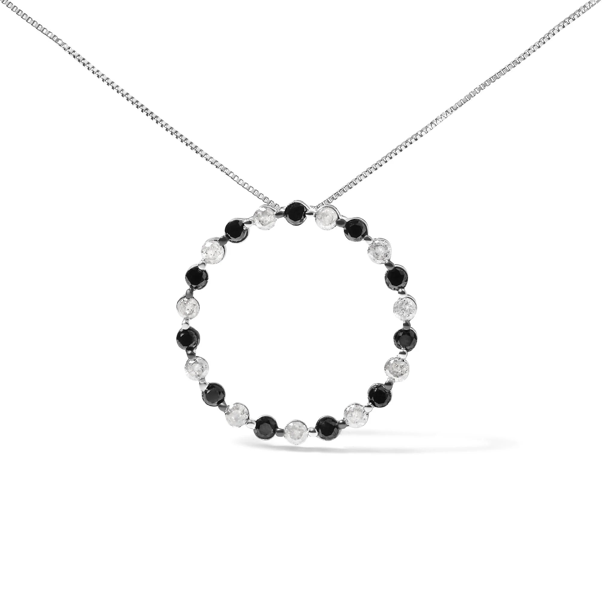.925 Sterling Silver 1 3/4 Cttw Round - Cut Natural Treated Black and White Diamond Pendant Necklace - 18" (Black/H - I Color, I2 - I3 Clarity) - LinkagejewelrydesignLinkagejewelrydesign