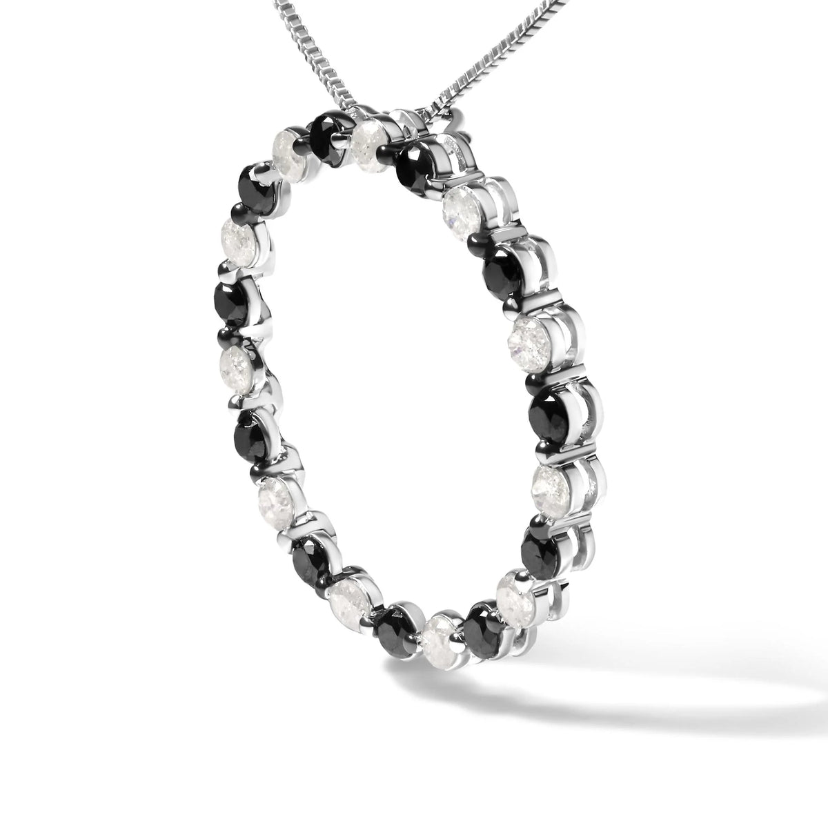 .925 Sterling Silver 1 3/4 Cttw Round - Cut Natural Treated Black and White Diamond Pendant Necklace - 18&quot; (Black/H - I Color, I2 - I3 Clarity) - LinkagejewelrydesignLinkagejewelrydesign