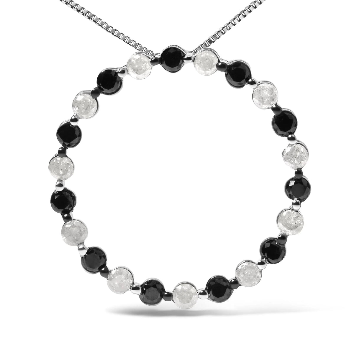 .925 Sterling Silver 1 3/4 Cttw Round - Cut Natural Treated Black and White Diamond Pendant Necklace - 18&quot; (Black/H - I Color, I2 - I3 Clarity) - LinkagejewelrydesignLinkagejewelrydesign