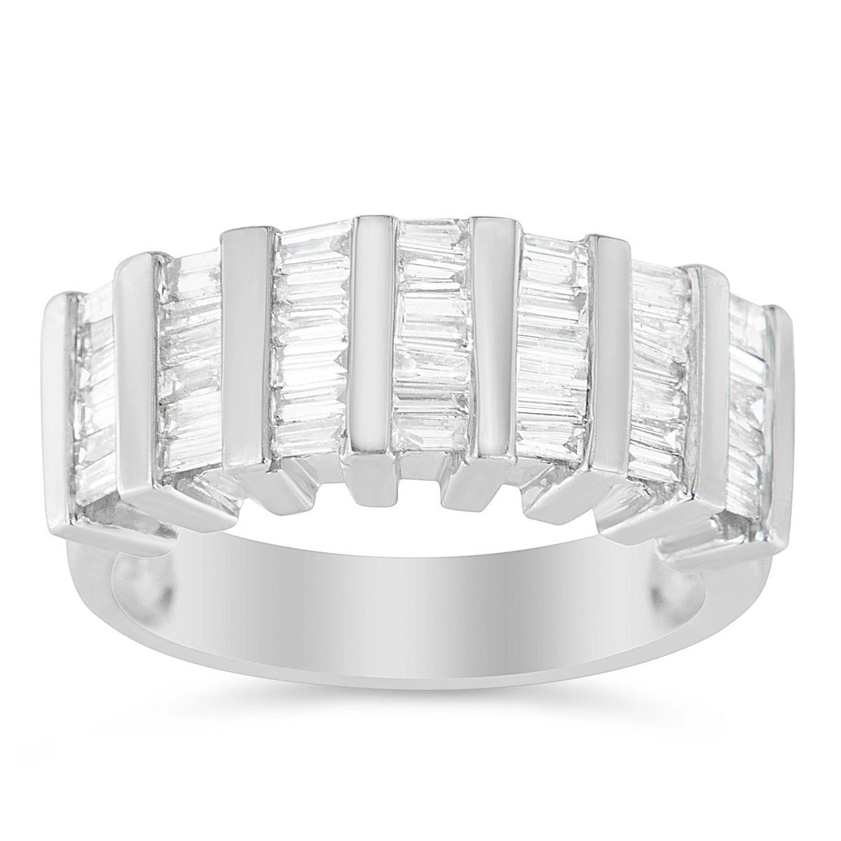 .925 Sterling Silver 1.0 Cttw Baguette Cut Diamond Vertical Channel Fluted Multi - Row Unisex Fashion Wedding Ring (H - I Color, I1 - I2 Clarity) - LinkagejewelrydesignLinkagejewelrydesign