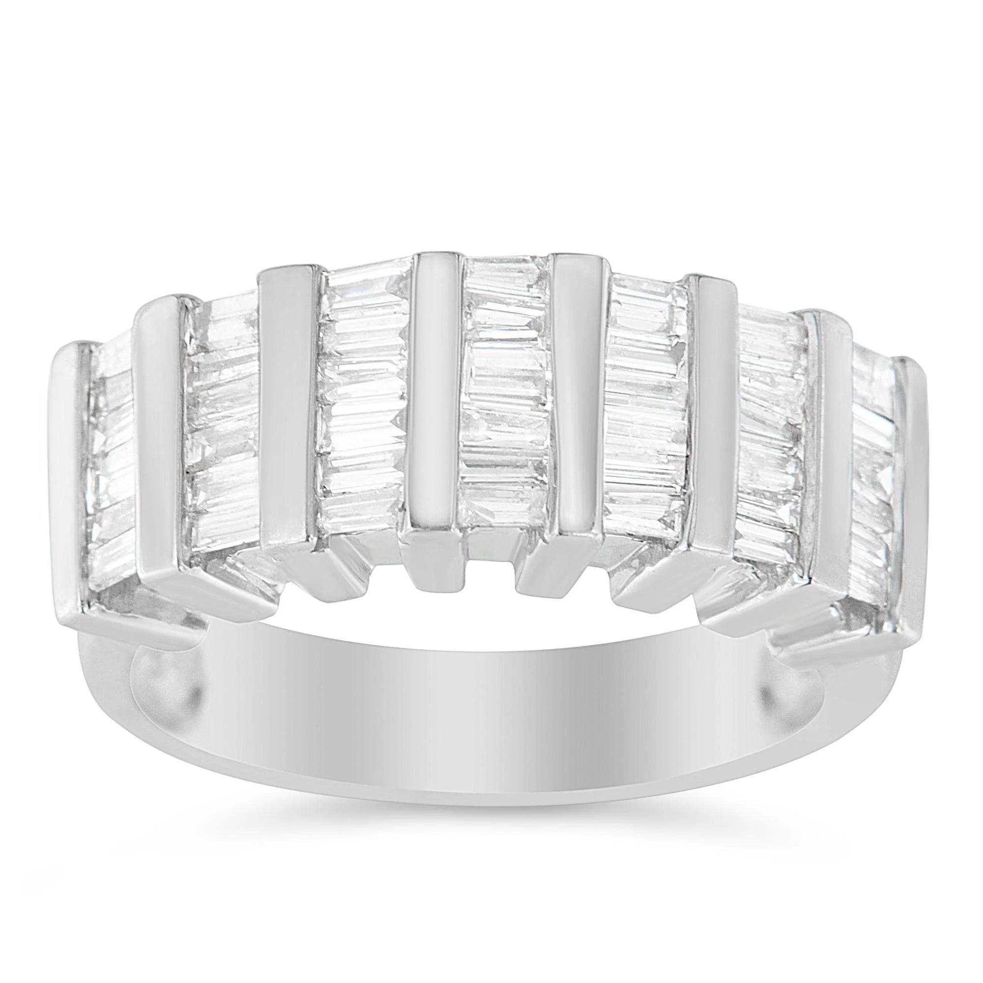 .925 Sterling Silver 1.0 Cttw Baguette Cut Diamond Vertical Channel Fluted Multi - Row Unisex Fashion Wedding Ring (H - I Color, I1 - I2 Clarity) - LinkagejewelrydesignLinkagejewelrydesign