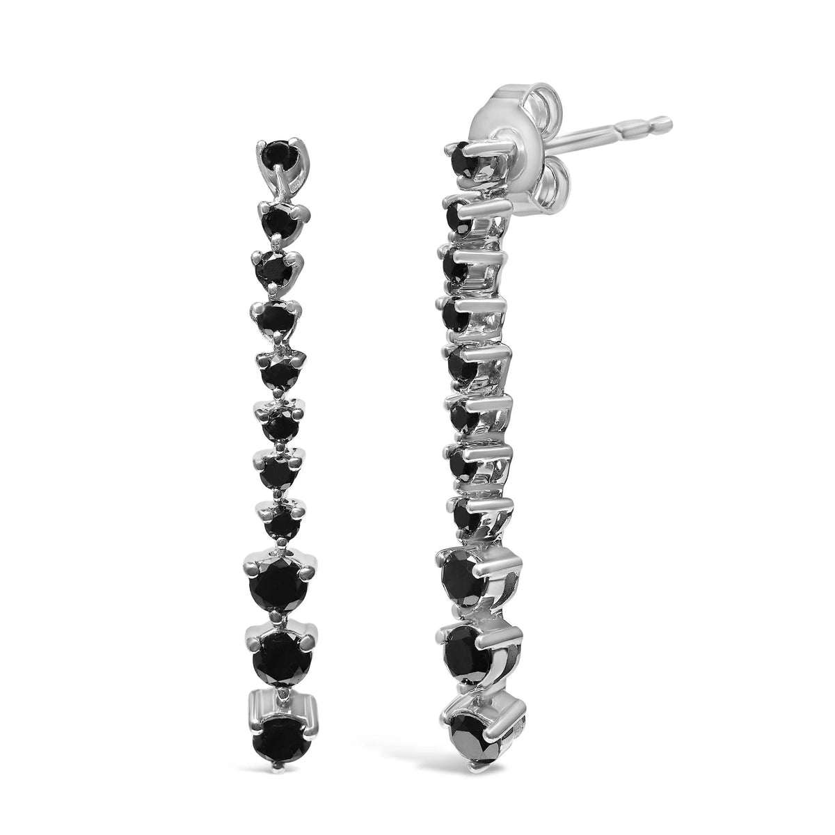 .925 Sterling Silver 1.0 Cttw Black Diamonds Arrow Style Graduating Drop Dangle Stud Earrings (Black Color, I2 - I3 Clarity) - LinkagejewelrydesignLinkagejewelrydesign