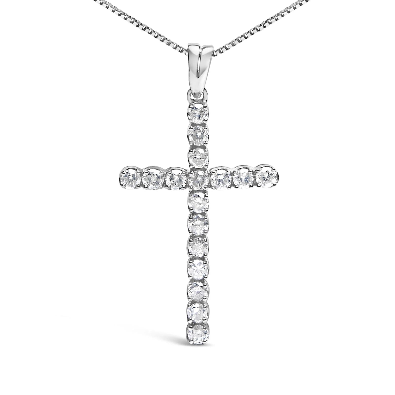 .925 Sterling Silver 1.0 Cttw Diamond Classic Cross 18" Pendant Necklace (I - J Color, I2 - I3 Clarity) - LinkagejewelrydesignLinkagejewelrydesign