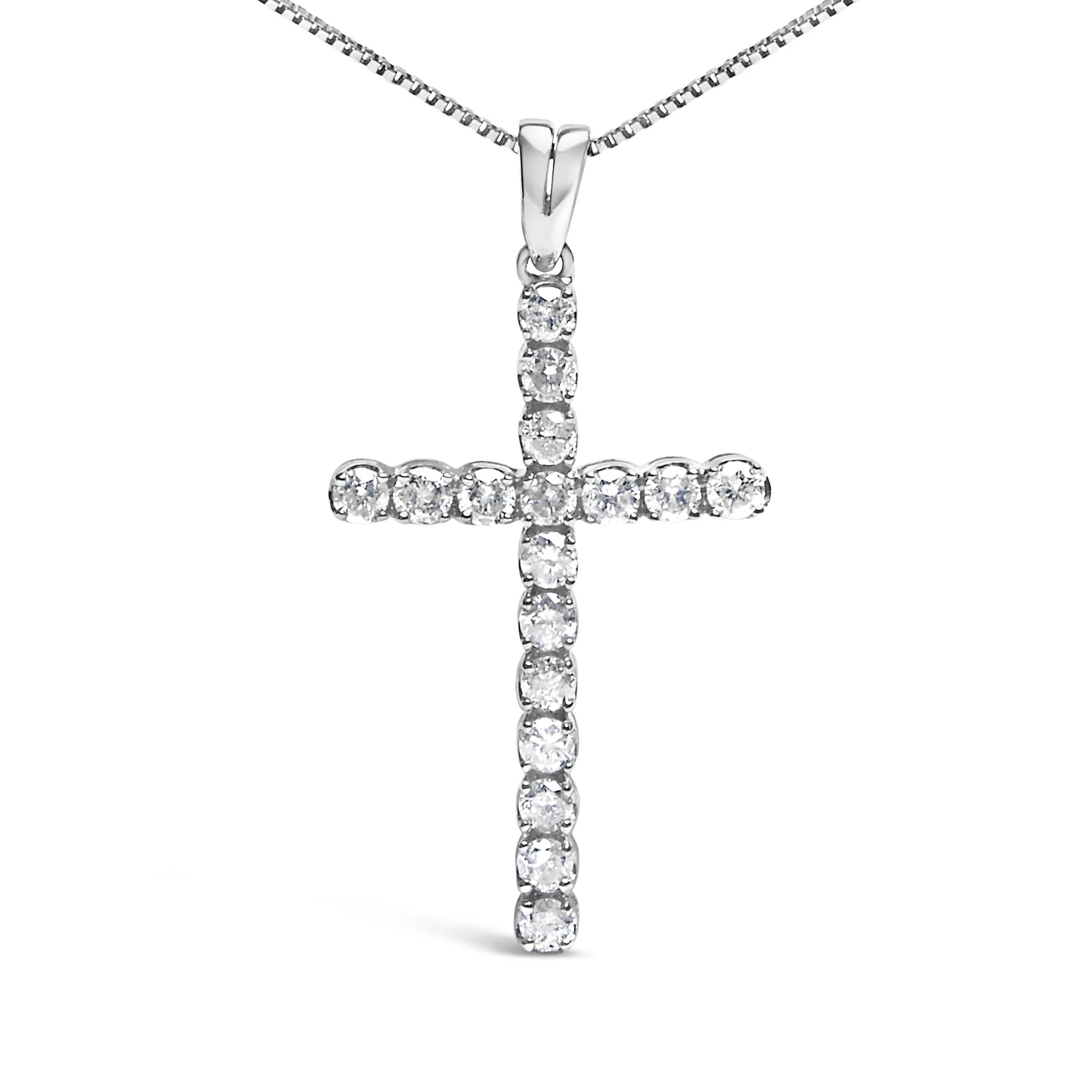 .925 Sterling Silver 1.0 Cttw Diamond Classic Cross 18" Pendant Necklace (I - J Color, I2 - I3 Clarity) - LinkagejewelrydesignLinkagejewelrydesign