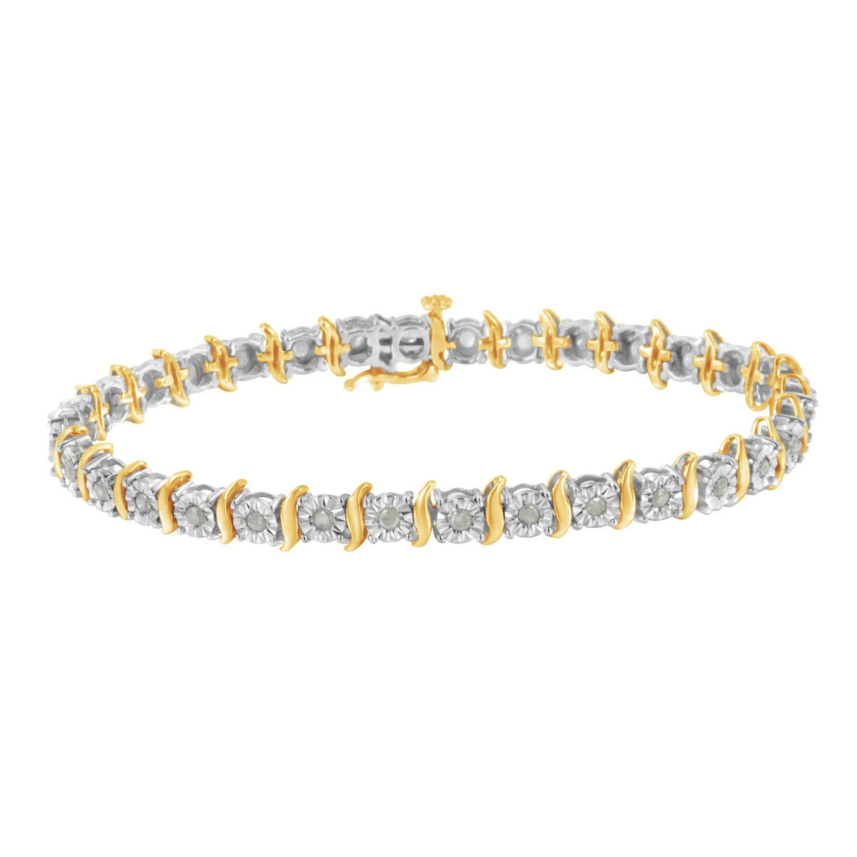 .925 Sterling Silver 1.0 Cttw Diamond S - Curve Link Miracle - Set Tennis Bracelet (I - J Color, I3 Clarity) - LinkagejewelrydesignLinkagejewelrydesign