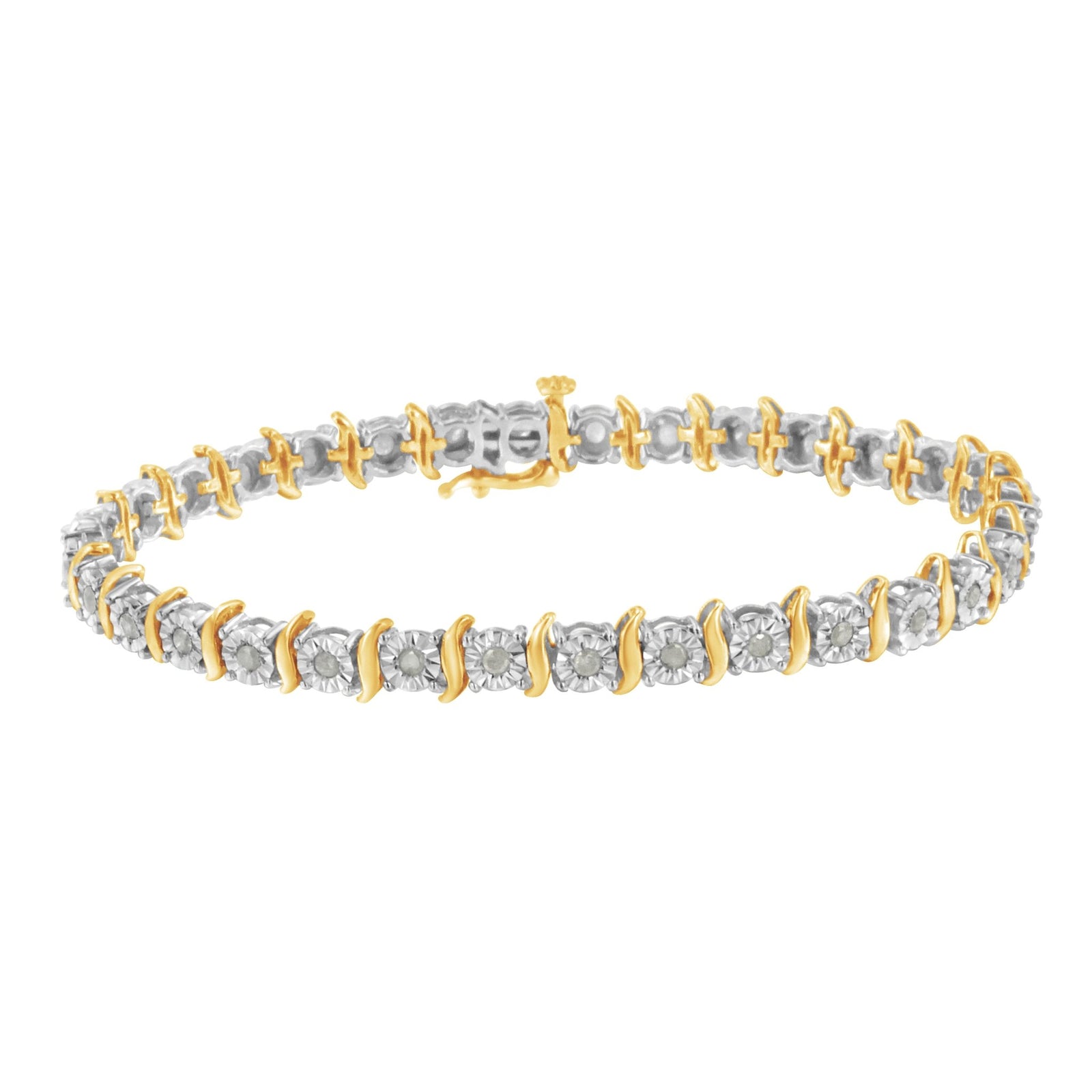 .925 Sterling Silver 1.0 Cttw Diamond S - Curve Link Miracle - Set Tennis Bracelet (I - J Color, I3 Clarity) - LinkagejewelrydesignLinkagejewelrydesign