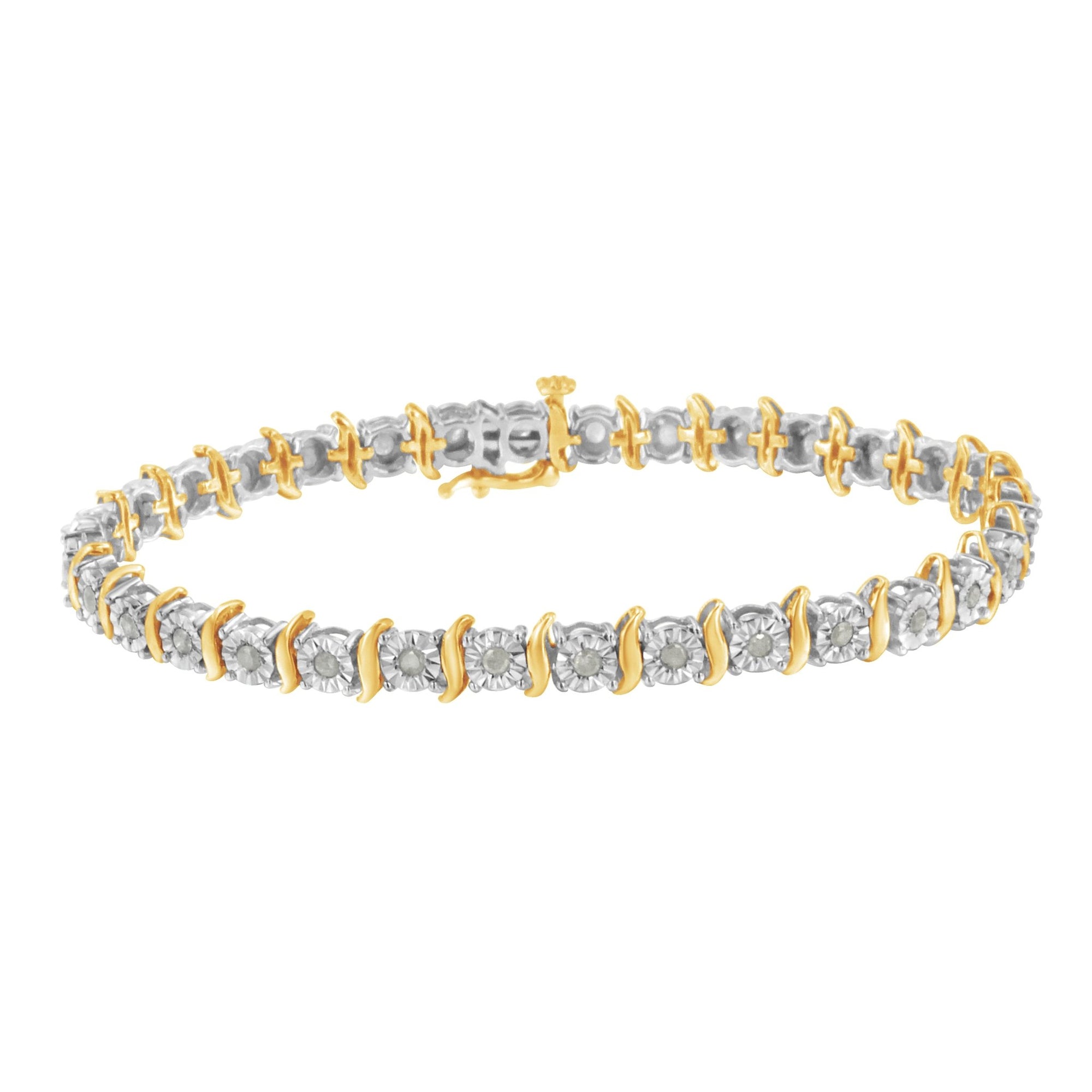 .925 Sterling Silver 1.0 Cttw Diamond S - Curve Link Miracle - Set Tennis Bracelet (I - J Color, I3 Clarity) - LinkagejewelrydesignLinkagejewelrydesign