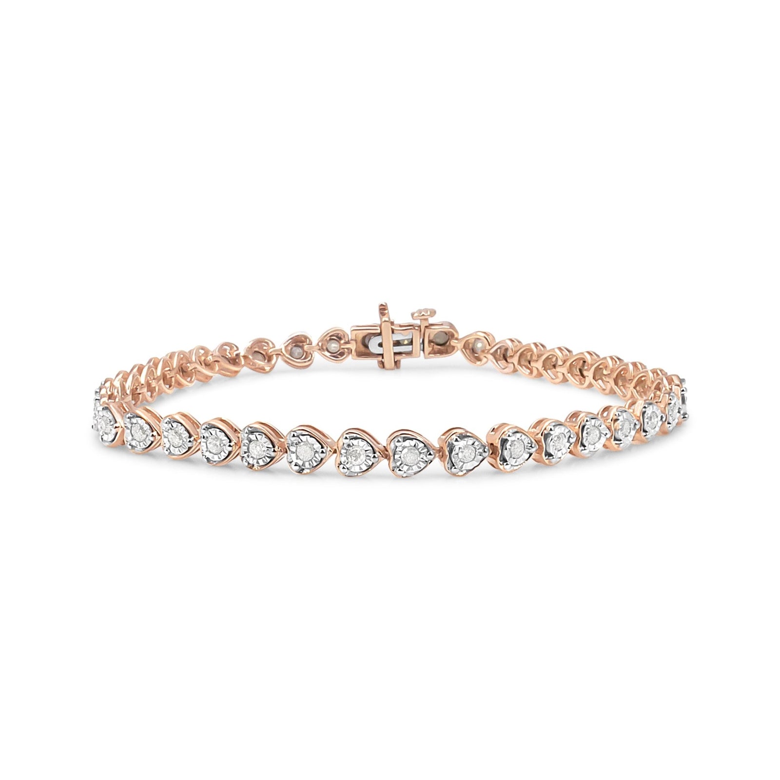 .925 Sterling Silver 1.0 Cttw Miracle Set Diamond Heart - Link 7" Tennis Bracelet (I - J Color, I2 - I3 Clarity) - LinkagejewelrydesignLinkagejewelrydesign