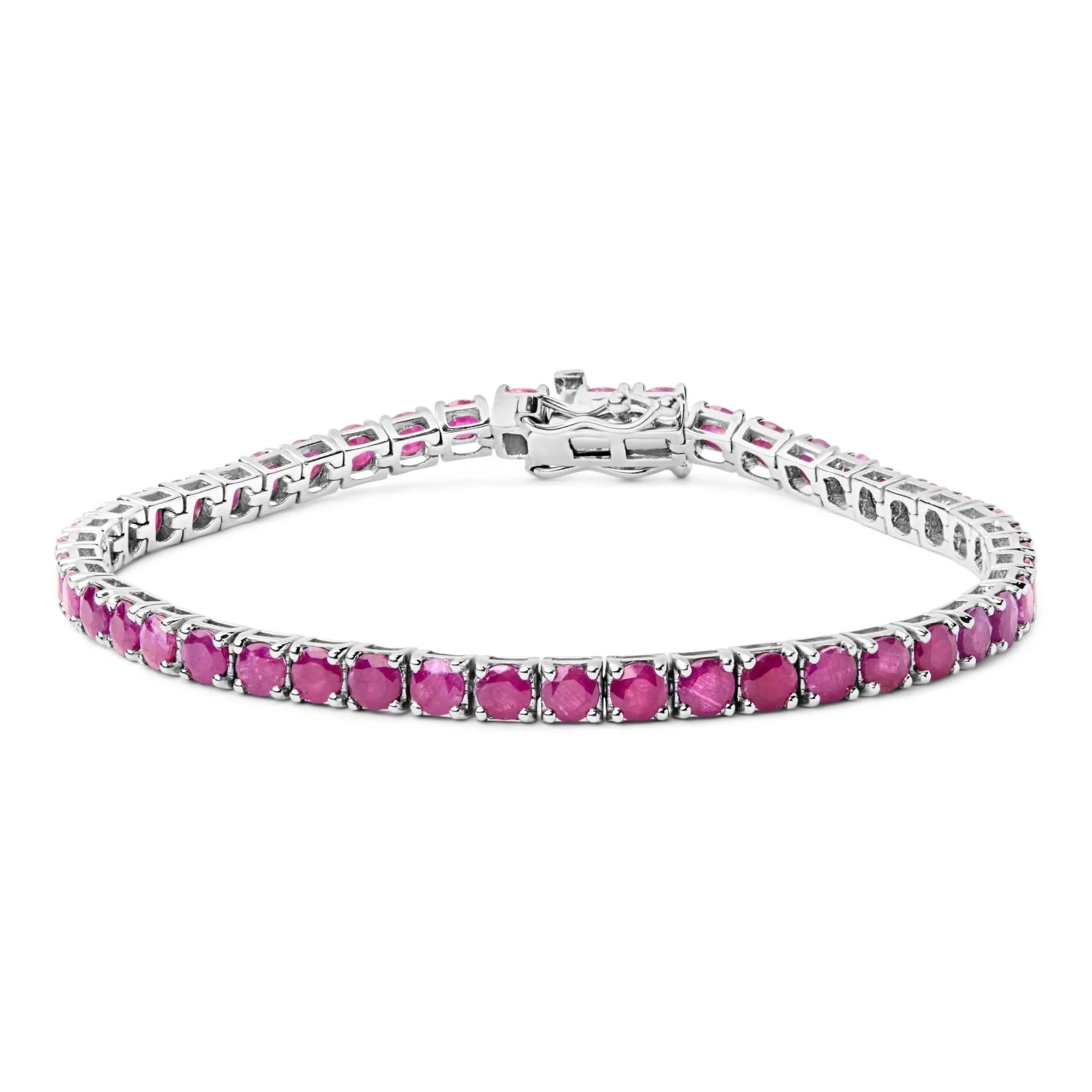 .925 Sterling Silver 11 1/2 Cttw Created Pink Ruby Tennis Bracelet - 7.25" - LinkagejewelrydesignLinkagejewelrydesign