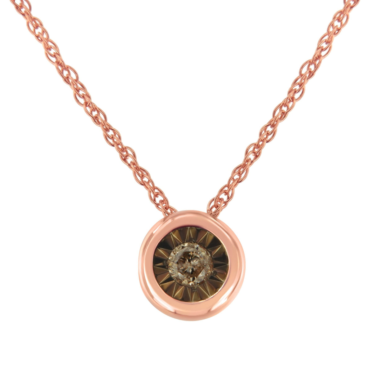 .925 Sterling Silver 1/10 Carat Diamond 18" Round Miracle - Plate Two - Tone Pendant Necklace (K - L Champagne Color, I2 - I3 Clarity) - LinkagejewelrydesignLinkagejewelrydesign