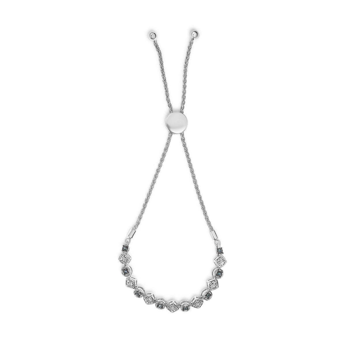 .925 Sterling Silver 1/10 Cttw Alternating Blue and White Diamond Link Bolo Bracelet (Blue/I - J Color, I2 - I3 Clarity) - LinkagejewelrydesignLinkagejewelrydesign