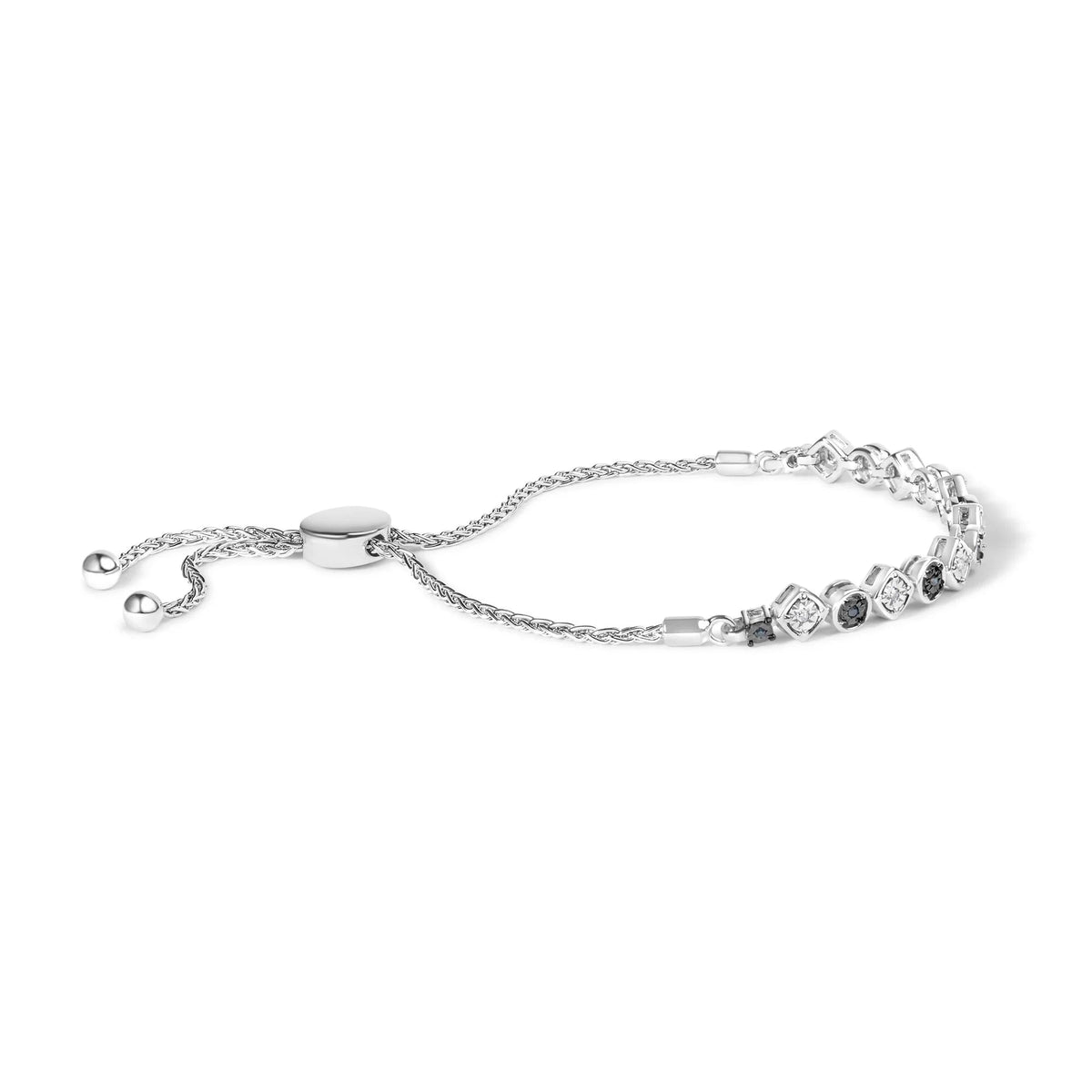 .925 Sterling Silver 1/10 Cttw Alternating Blue and White Diamond Link Bolo Bracelet (Blue/I - J Color, I2 - I3 Clarity) - LinkagejewelrydesignLinkagejewelrydesign