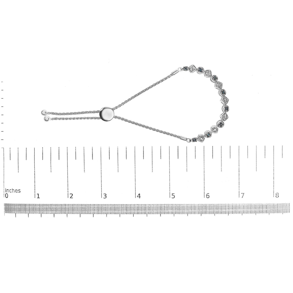 .925 Sterling Silver 1/10 Cttw Alternating Blue and White Diamond Link Bolo Bracelet (Blue/I - J Color, I2 - I3 Clarity) - LinkagejewelrydesignLinkagejewelrydesign