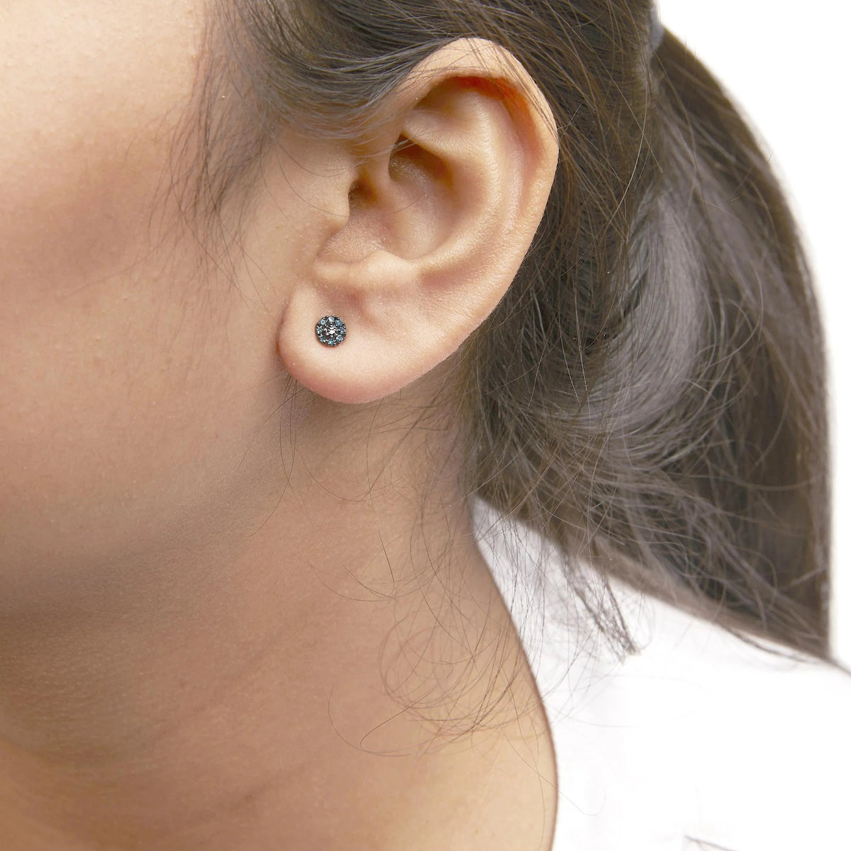 925 Sterling Silver 1/10 Cttw Blue Diamond Floral Cluster Stud Earrings (Blue Color, I3 Clarity) - LinkagejewelrydesignLinkagejewelrydesign