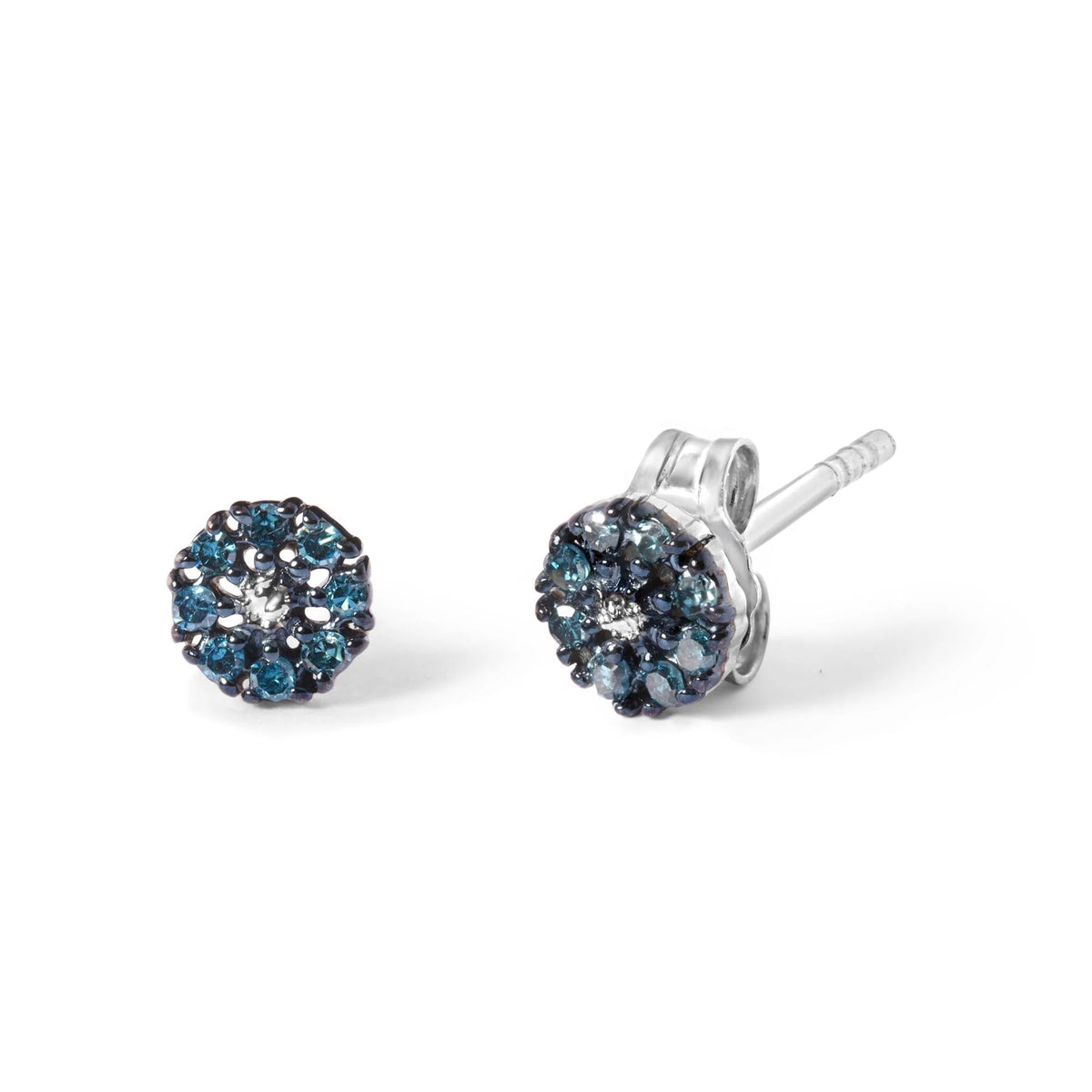 925 Sterling Silver 1/10 Cttw Blue Diamond Floral Cluster Stud Earrings (Blue Color, I3 Clarity) - LinkagejewelrydesignLinkagejewelrydesign