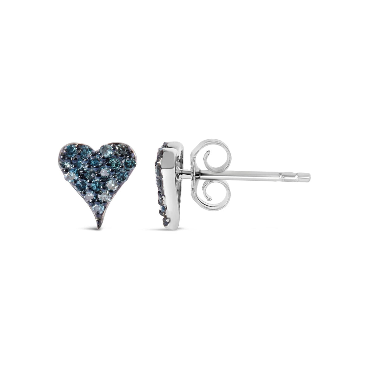 925 Sterling Silver 1/10 Cttw Blue Diamond Heart Shaped Stud Earrings (Blue Color, I3 Clarity) - LinkagejewelrydesignLinkagejewelrydesign