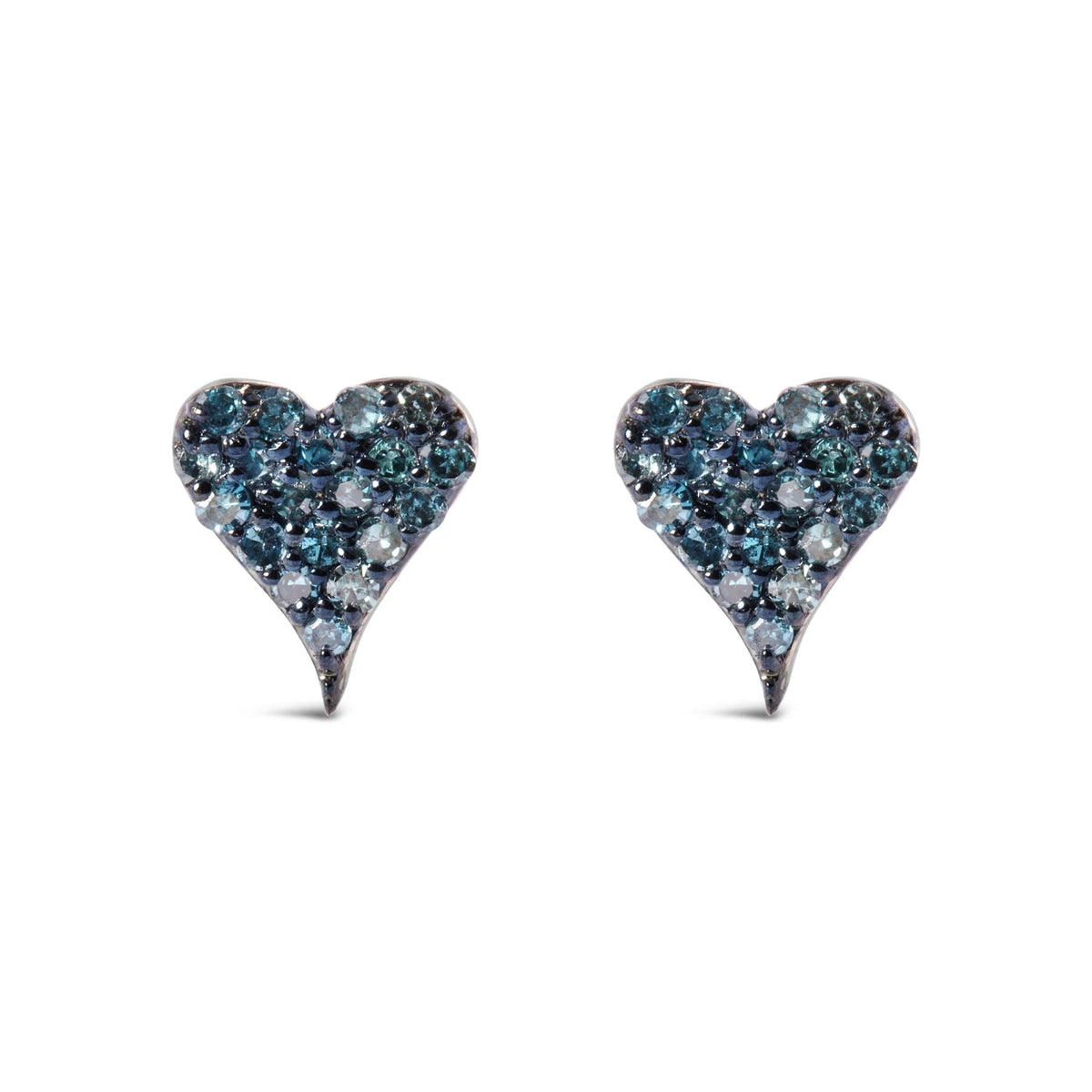 925 Sterling Silver 1/10 Cttw Blue Diamond Heart Shaped Stud Earrings (Blue Color, I3 Clarity) - LinkagejewelrydesignLinkagejewelrydesign